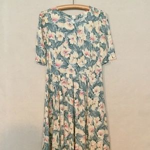 Sage and yellow puff sleeve 1980s dress